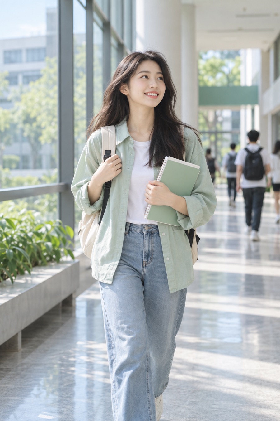 学习者在校园走廊